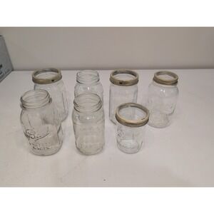 Lot/7 Vtg Clear Mixed Mason Jars Wide Mouth 24 / 12 Oz Fruit Ball Atlas